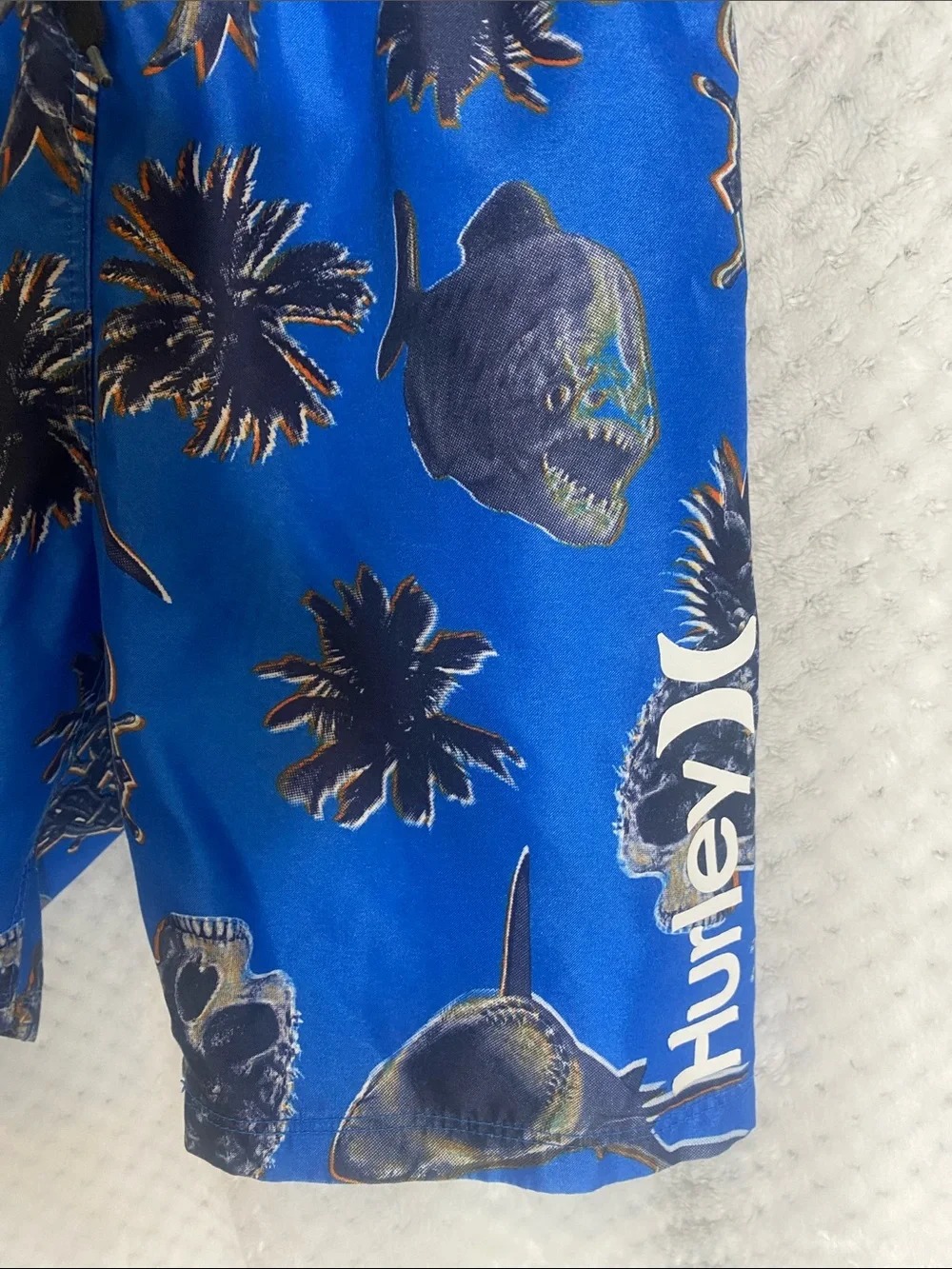 Hurley Blue Shark & Sea Creatures Swim Trunks Shorts with Drawstring